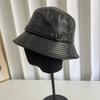 Leather Bucket Hat Women's Autumn and Winter Retro Niche Temperament Basin Hat Shows a Small Face Fashion Plain PU Leather Hat