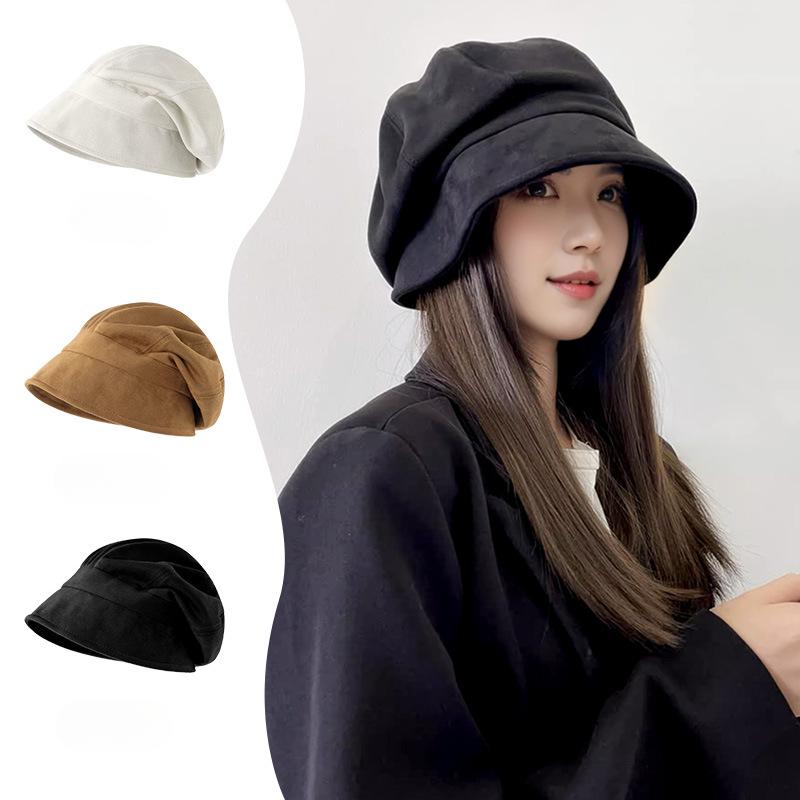 Women's Hat Autumn Winter Artistic Retro Versatile Suede Velvet Hat Fashion Octagonal Hat Japanese Fisherman Hat
