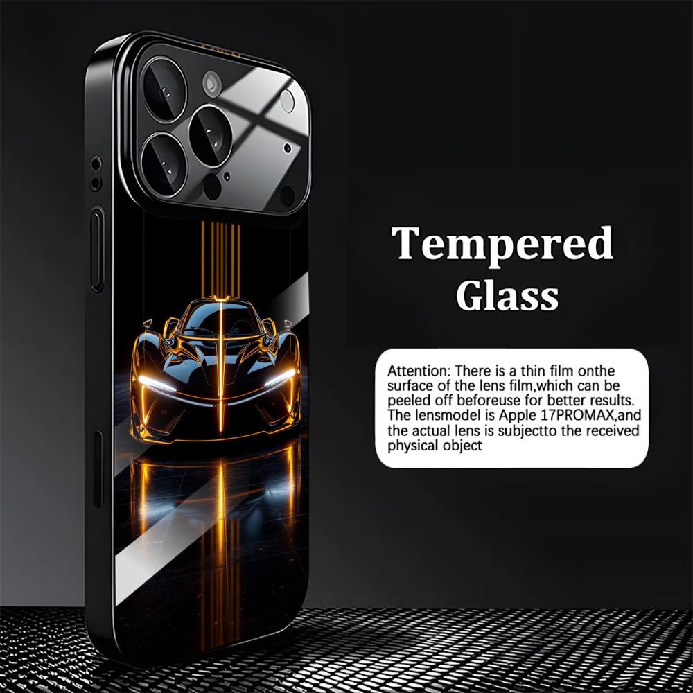 Edgy Neon Sports Car Graphic Glass phone case mobile phones for iphone 17 pro max cover for iPhone 17 16 15 14 13 12 pm Pro Plus