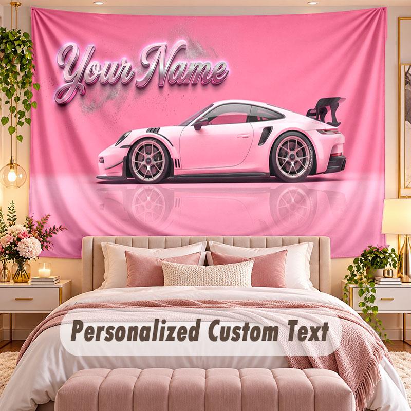 Car Racing (135) Theme Wall Tapestry Customized With Name Text Personalized Hanging Tapestry For Bedroom Living Room Decor