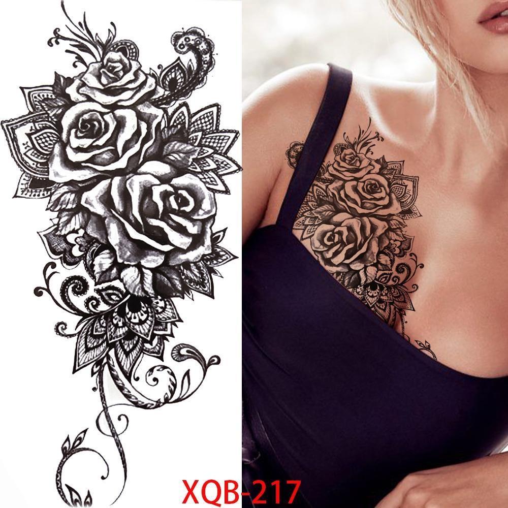 NEW 1 PC 210*114MM Cherry Blossom Fake Temporary Tattoo For Women Girl Watercolor Rose Flower Tattoos Flora Branch Chest Back Tatoo Paper Stickers