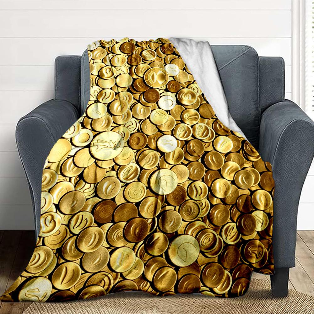 Golden Coins Flannel Blanket Throw Blanket Soft Warm Sofa Bed Camping home Decor Unique Christmas Gift C926135