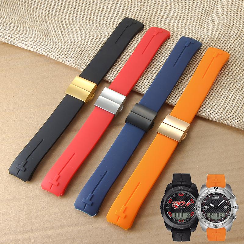 Нескользящий Высокоэластичный для Tissot T-Touch 21 20 мм Черно-Оранжевый T047 T013 T33 Специальный Интерфейс Антивозрастной Силиконовый Ремешок для Часов