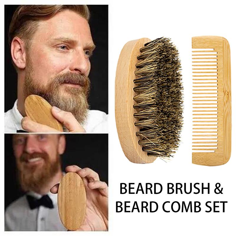 New Boar Bristle Beard Brush & Wood Comb Bamboo Wood Comb Set For Men Grooming Travel Bag Valentines Day