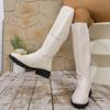 Fashion Round Toe Knight Boots 2025 Autumn Thick Heeled Long Knee High Boots for Women Soft Leather Side Zip Casual Botas Women's Shoes