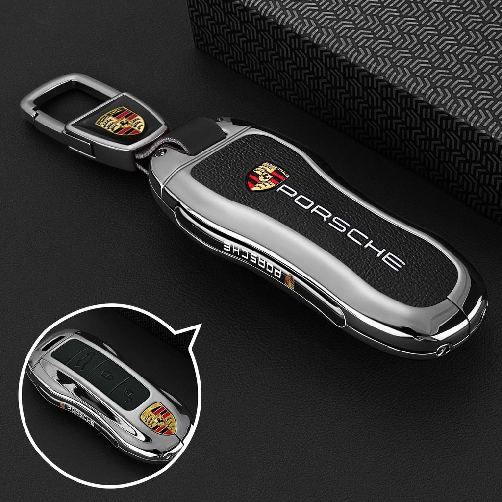Leather Car Smart Remote Key Cover Case Keychain Protector For Porsche 911 718 Panamera Macan Cayenne Boxster Cayman Keychain JN9