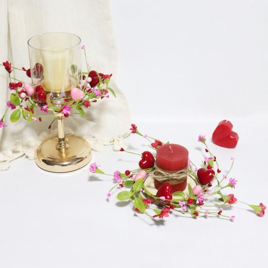 Венок-кольцо для свечи в виде сердца на День святого Валентина, ручной работы, красного и розового цвета, с ягодами, центральный элемент с цветами, декор стола для романтического ужина