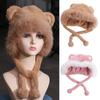 Plush Cute Bear Ear Hat Warm Women Fluffy Hats Trendy Faux Fur Bucket Hat  Lady