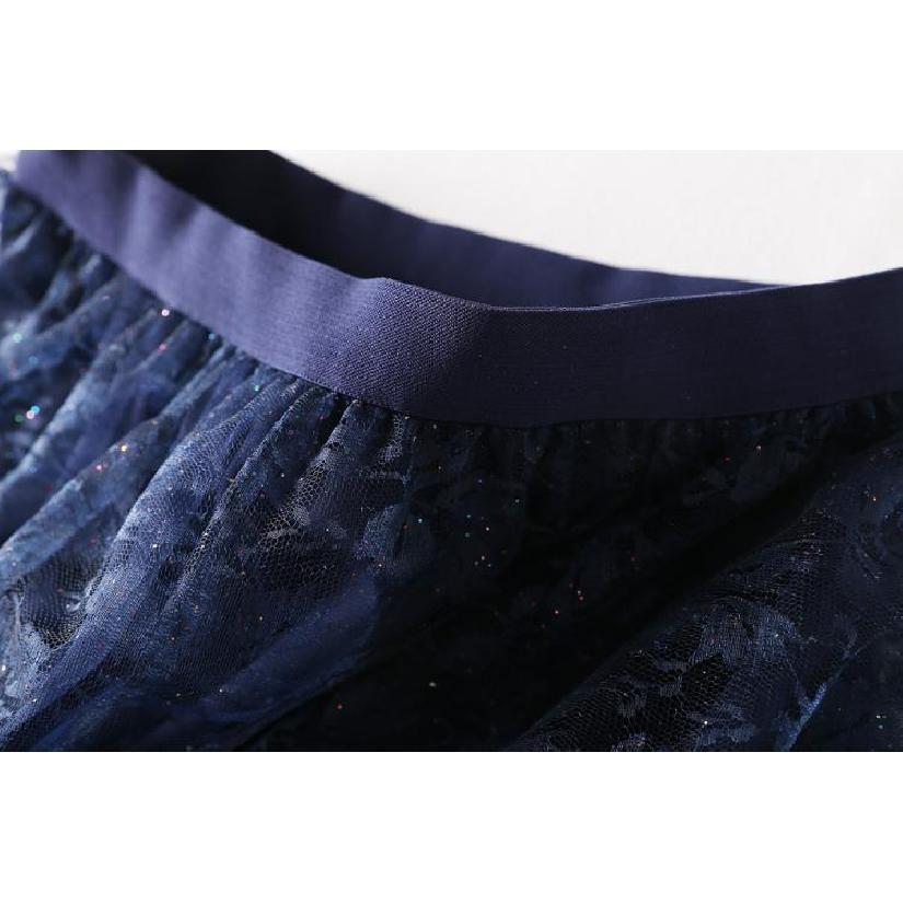 Super Fairy Style~ Sequin Embellished With 3D Butterfly Decoration Double Layer Mesh A-Line Elastic Waist Skirt