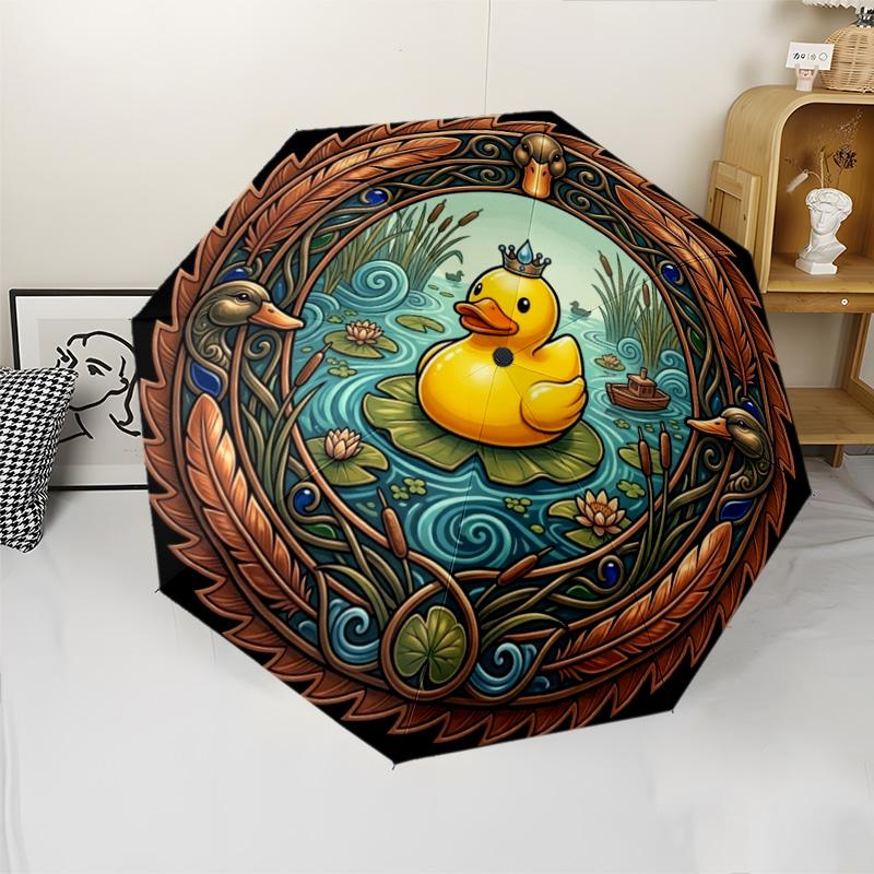 Royal Duck Pond pattern umbrella, portable and foldable design, 8 ribs, a casual accessory for Halloween, Christmas, and birthday gifts.
