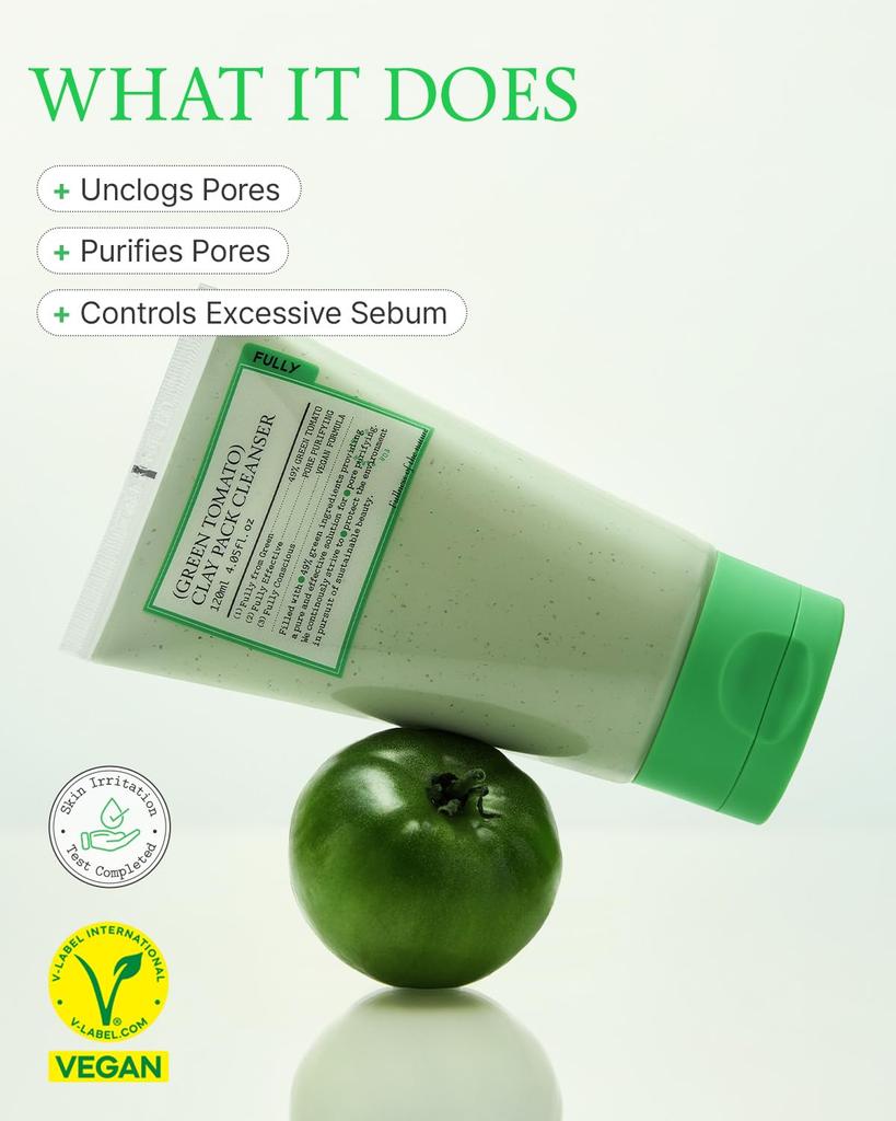 FULLY Green Tomato Clay Mask Cleansing, очищающая поры маска с экстрактом зеленого томата, отшелушивающее средство 4,05 жидких унций 120 мл