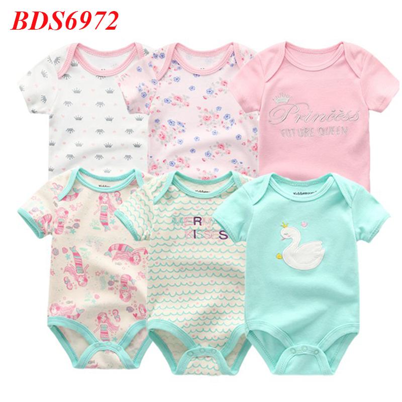 KIDDIEZOOM 6 PCS Newborn Cartoon Onesie Bodysuits Short-sleeved Suits for Babies Boys Baby Girl Clothes