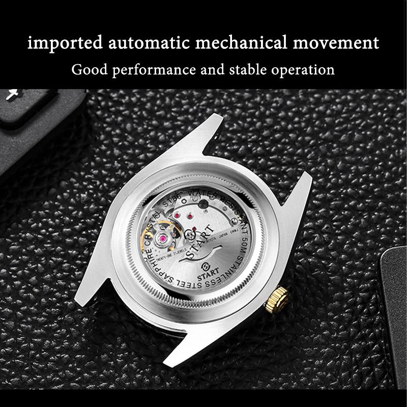 Start Мужские часы с бриллиантовым циферблатом, автоматические механические часы, водонепроницаемые часы с функцией календаря, золотые часы