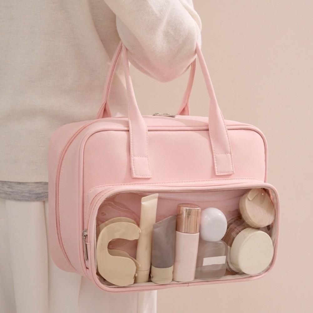 Solid Color Handheld Cosmetic Case Large Capacity Toiletry Bag Simple Makeup Bag Ladies