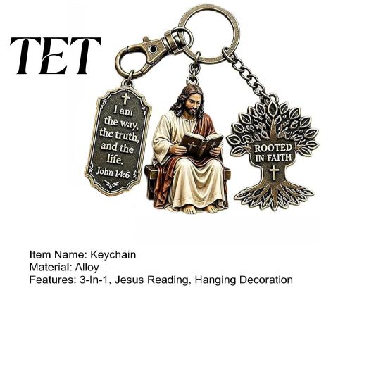 Tree of Life Pendant 3-In-1 Jesus Reading Keychain, Vintage Man Scripture Baptismal Keychain Car Key Ring Handbag Charm, Gift for Christian