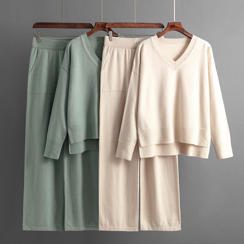 Autumn and Winter Women's Sweater Set Fashion Loose Casual Long-sleeved Sweater Pants Two-piece Set