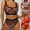 European & American Style See-Through Mesh Heart Print Lingerie Set