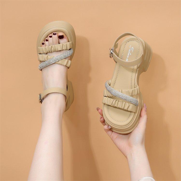 New Women's Sandals One-word Buckle Summer Sweet Fashion Thick-soled Non-slip and Thin Versatile Open-toed Shoes