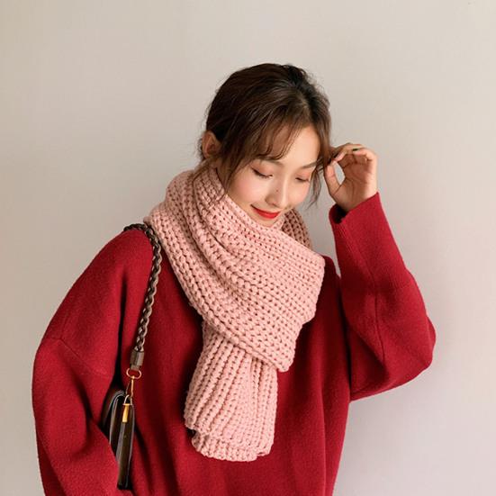 Women Scarf Knitted Solid Color Plain Thickened Soft Keep Warm Comfortable Autumn Winter Adults Long Scarf Shawl for Outdoor