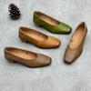 Kvadrat oyoqli chuqur tufli, moda, haqiqiy charm, qalin poshnali, ko'p qirrali ayollar slip-on poyafzali