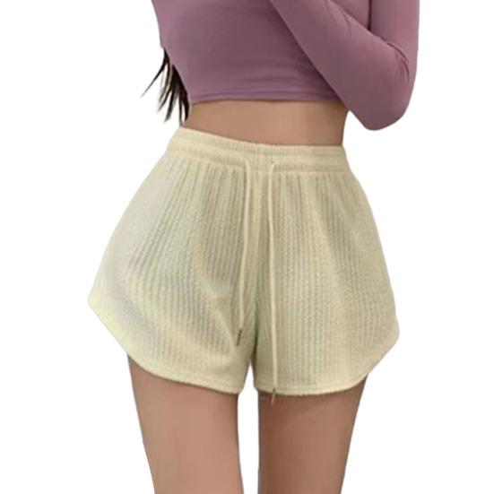 Женские летние шорты с завязками, высокой эластичной резинкой на талии, однотонные, трапециевидные, мягкие дышащие тонкие свободные пляжные спортивные шорты для бега
