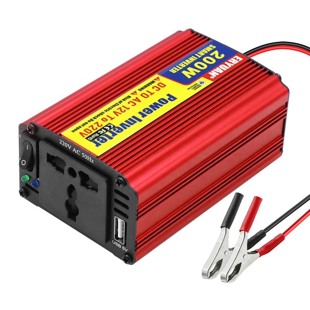 Автомобильный инвертор питания DC/AC универсальная розетка AC с портом USB-зарядки 200 Вт штекер прикуривателя/адаптер-клипса DC 12В в AC 220В