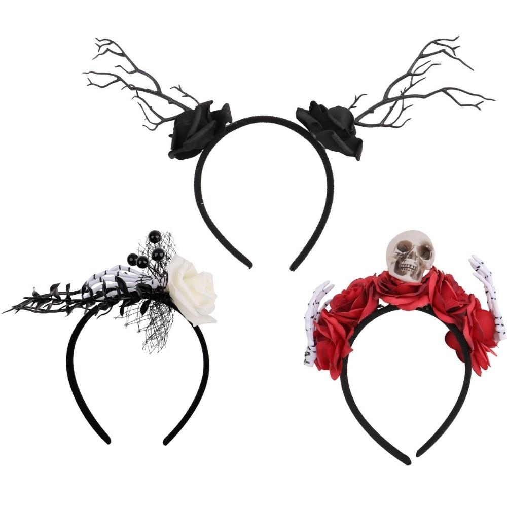 Skull Halloween Headband Bat Halloween Flower Crown Branch Hair Hoop  Costume Party Accessories