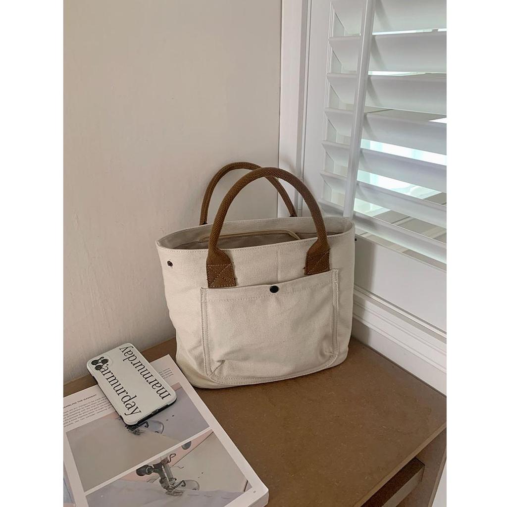 Urban Minimalist Female Student Large Capacity Commuting Horizontal Canvas Single Shoulder Diagonal Cross Portable Tote Bag