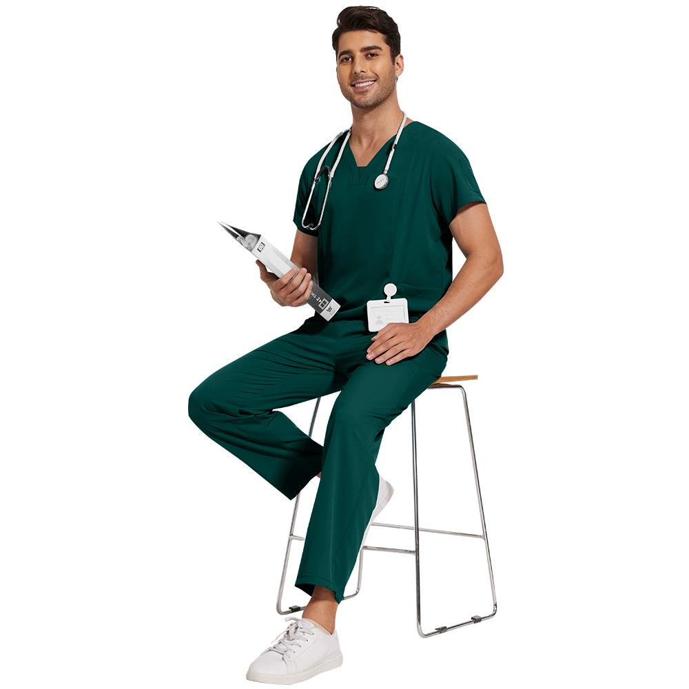 Мужские однотонные быстросохнущие тонкие повседневные и удобные брюки с короткими рукавами, рабочая униформа, матовый костюм