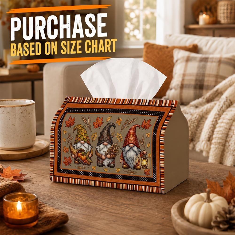 1pc Rustic Farmhouse Tissue Box with Gnome Trio Wheat Decorations - Wheat-Themed Napkin Holder Organizer Suitable for Kitchen, Car, Living Room, Bedro