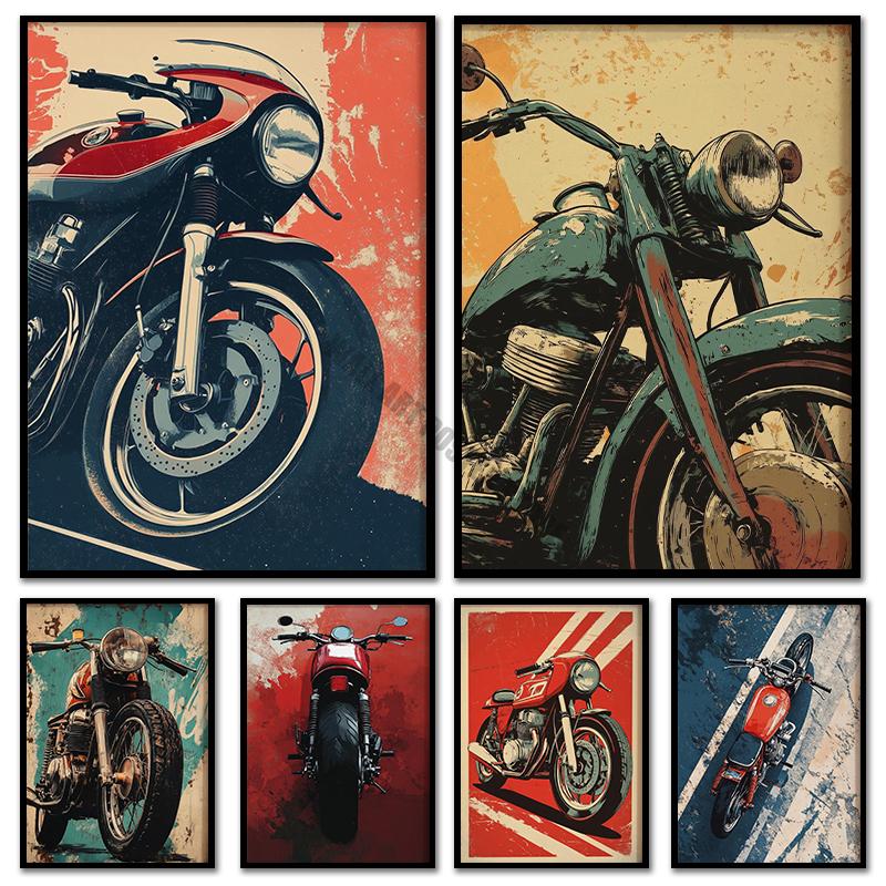 Винтажный постер Cafe Racer – Гранж Мотоциклетное Настенное Искусство Рустикальный Декор Гаража Смелый Принт Мотоцикла Ретро Подарок Байкеру Индустриальные Вайбы