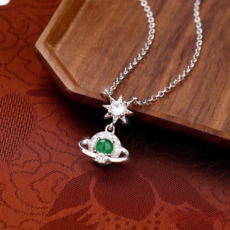 Cosmic Planet S925 Silver Necklace Does Not Fade Women's Natural Dangerous Materials Jade Premium Niche Clavicle Chain Daily Gift
