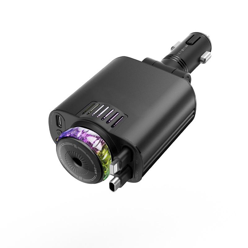 Супербыстрое выдвижное автомобильное зарядное устройство Starlight, 2 выдвижных кабеля и 2 порта USB с освежителем воздуха, для iPhone Samsung