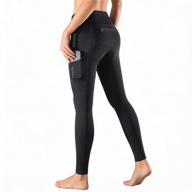 Womens Thermal Cycling Pants With Side Pockets High-Waist Butt-Lifting Winter Bike Leggings