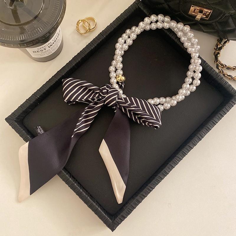 Vintage Pearl Necklace With Silk Scarf Necklace