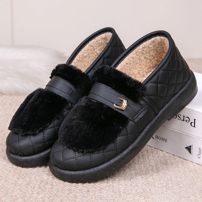 Зимние теплые женские мокасины на платформе, нескользящие туфли на плоской подошве, подкладка из искусственного меха, прогулочная обувь, домашняя обувь для отдыха на открытом воздухе, женские пушистые мокасины-тапочки