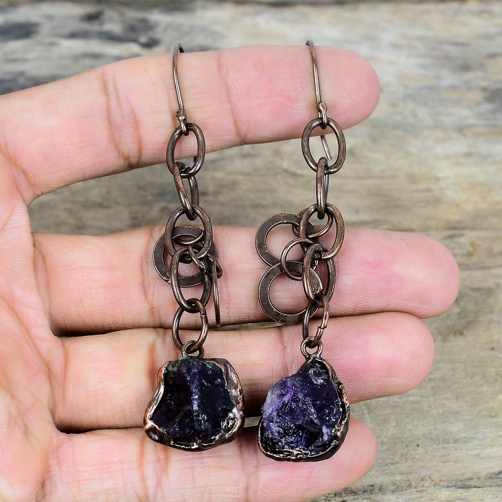 African Amethyst Rough Earring Electroformed Copper Earrings Handmade Jewelry Gemstone Earring Beautiful Electroformed Jewelry Gifts for Mom