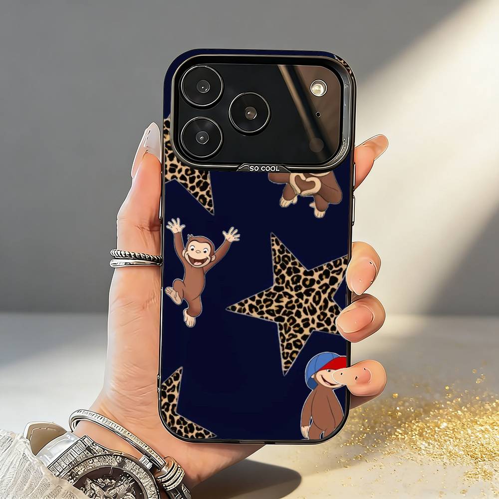 C-CuriousS G-George Monkey Phone Case For iPhone17,16,15,14,13,12,11,Pro,MAX White Matte Shockproof Cover