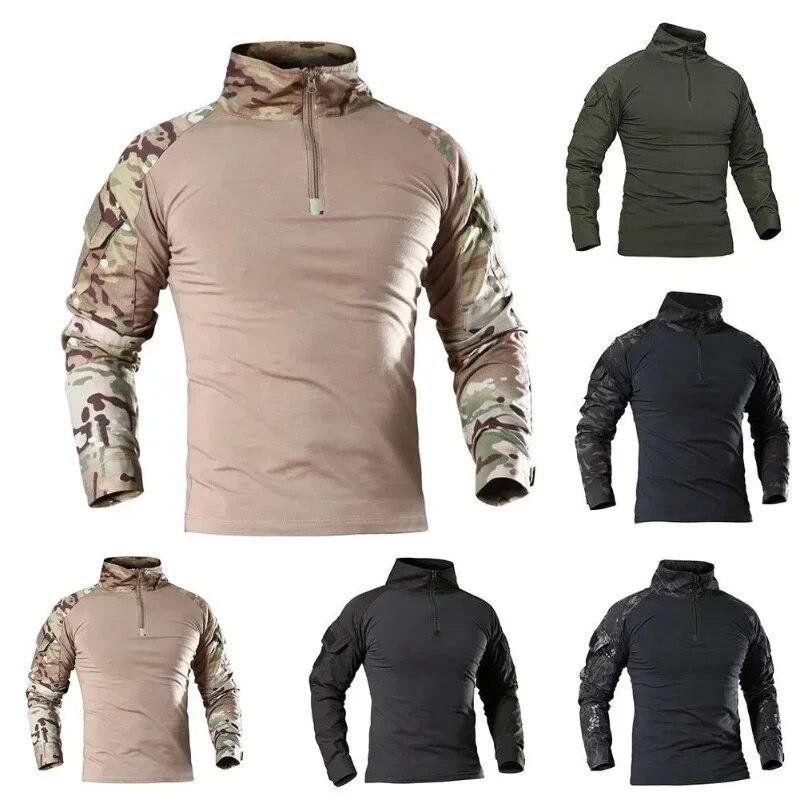 Men's Outdoor Tactical Hiking T-Shirts,Military Army Camouflage Long Sleeve Hunting Climbing Shirt,Male Breathable Sport Clothes