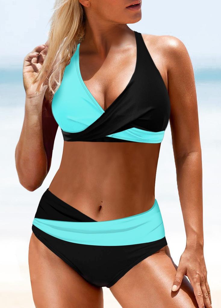 1011 new bikini swimsuit women's split solid color sexy splicing multi-color sexy neck bikini swimsuit