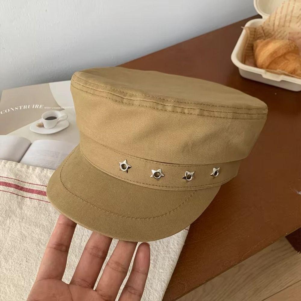 Flat Top Octagonal Cap Vintage Newsboy Hats Casual Star Hole Berets Ladies