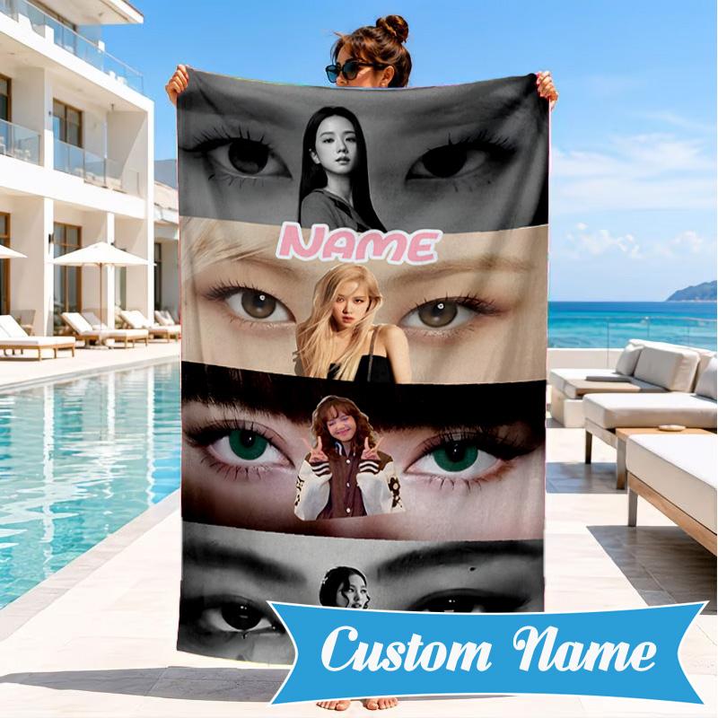 Custom Name Floral Fashion Kpop BP Beach Towel Microfiber Beach Towel, Lightweight and Quick-Dry, for Summer Travel, Swimming Pool Gift