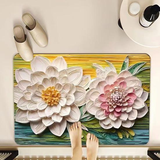 Коврик для пола 3D визуальный эффект цветочный узор нескользящая основа ковер гостиная спальня прихожая