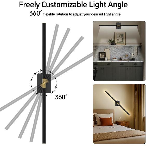 iThird Battery Operated Wall Sconces Set of 2, 10000mAh, Black | Detachable rechargeable battery, 31.5" wireless lighting for TV wall mirror bedroom