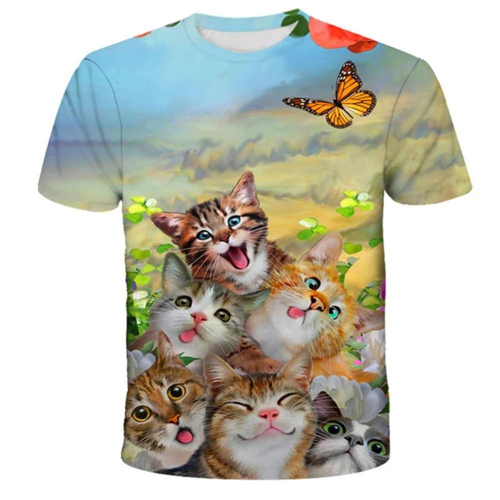 Cat Print Plus Size Women's T-shirt Clothes Animal 3D Printing T-shirt Cute and Funny Round Neck Ladies Short Sleeves