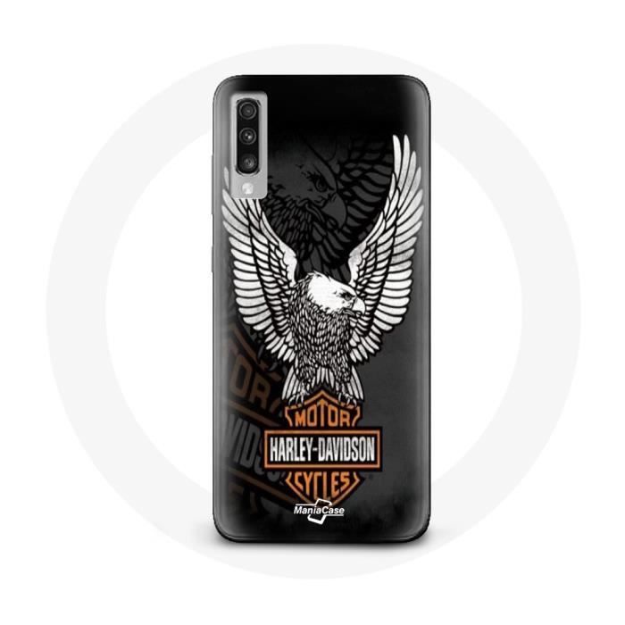 Coque - MANIACASE - Samsung Galaxy A70 - Noir - Souple - Aigle logo Harley Davidson