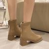 Модные женские ботинки с квадратной головкой, толстая подошва, для улицы, однотонные, весна-осень 2024, женские ботильоны с молнией сзади, Botines De Mujer