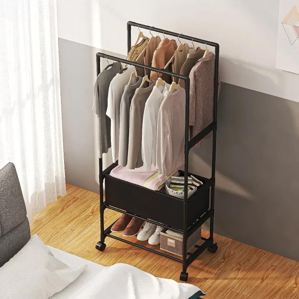 Simple Coat Rack Easy To Assemble Clothes Rack with Wheels PP Material Bedroom Storage Shelves Multi-layer Standing Furniture