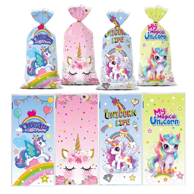 Конфетный пакет Rainbow Unicorn с мультяшным принтом - пластиковая упаковка с завязкой