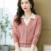 Женская рубашка поло весна-осень, новая свободная, тонкая и модная, универсальная, с имитацией двух частей, верхняя часть, трикотажная основа